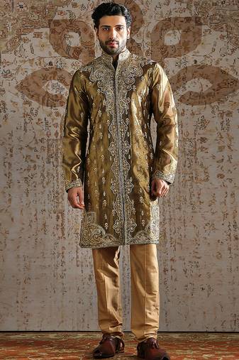 Green embroidered tissue kurta set