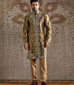 Green embroidered tissue kurta set