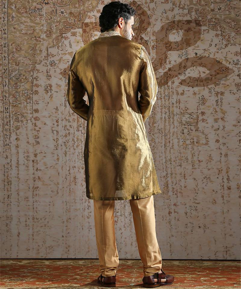 Green embroidered tissue kurta set