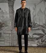 Black embroidered chanderi silk kurta set