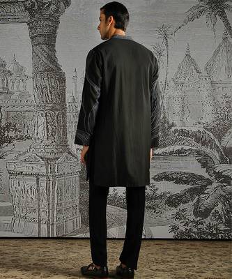 black embroidered chanderi silk kurta set for men 5