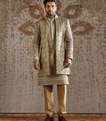 Gold embroidered raw silk indo western set