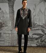 Black embroidered chanderi silk kurta set