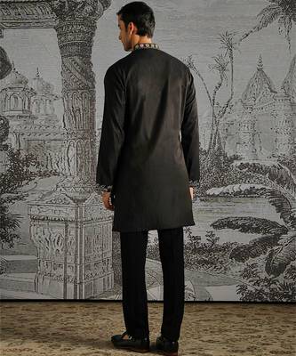 black work chanderi silk kurta set for men 5