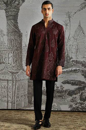 Maroon Textured kurta set