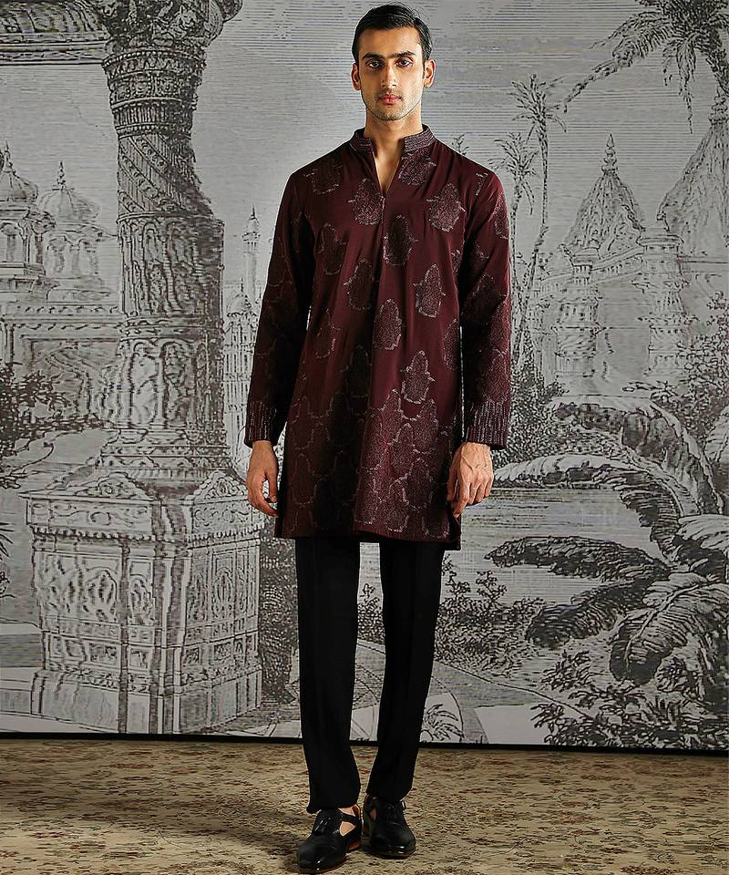 Maroon Textured kurta set