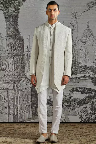 Ivory Structured Jacquard indo western set