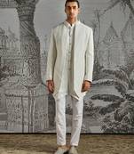 Ivory Structured Jacquard indo western set