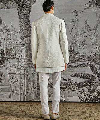 white work polyester indo western set for men 5