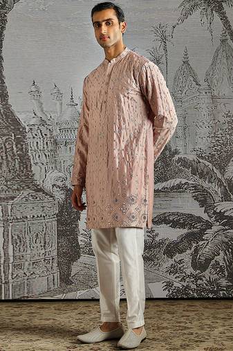 Blush Pink embroidered chanderi silk kurta set
