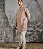 Blush Pink embroidered chanderi silk kurta set