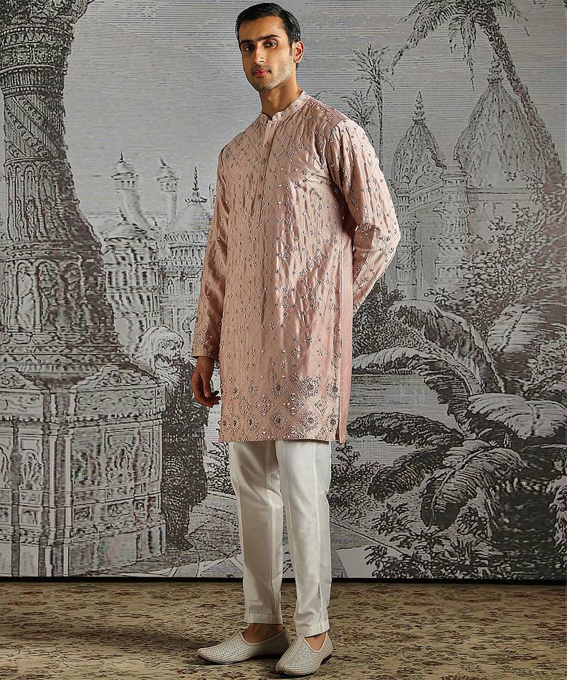 Blush Pink embroidered chanderi silk kurta set
