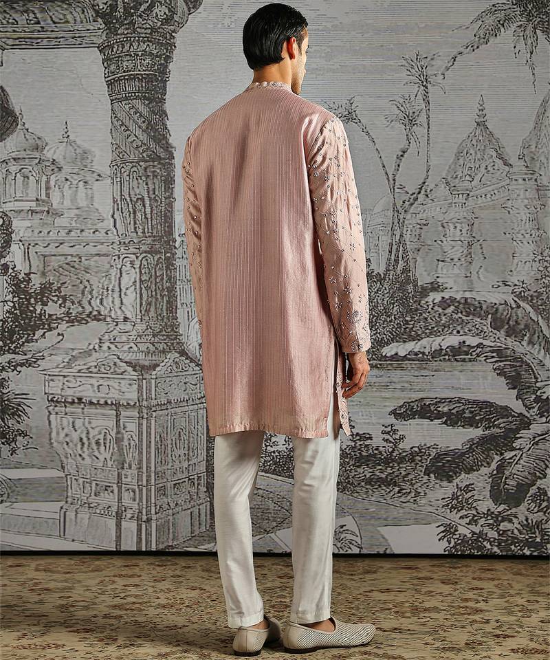 Blush Pink embroidered chanderi silk kurta set