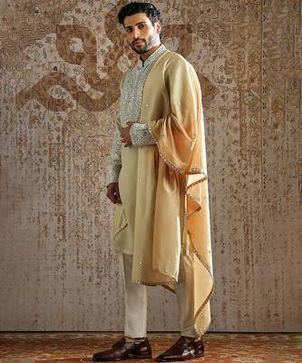 Gold embroidered tissue kurta set 2