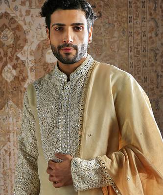 Gold embroidered tissue kurta set 3