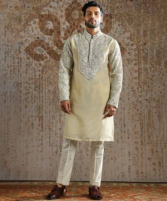 Gold embroidered tissue kurta set 4