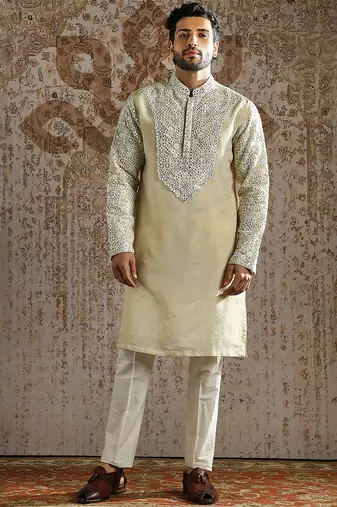 Gold embroidered tissue kurta set