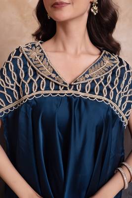 Teal blue satin handwork coord set 2