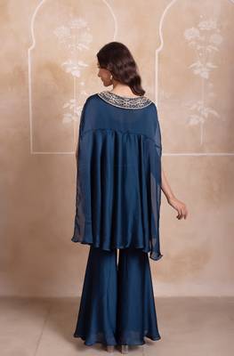 Teal blue satin handwork coord set 4