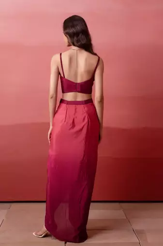 Pink ombre pre-drape skirt with handwork blouse & ombre dupatta