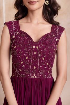 Purple georgette handwork five tier suit set with frill dupatta 2