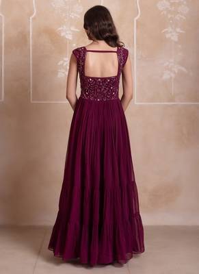 Purple georgette handwork five tier suit set with frill dupatta 3