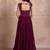 Purple georgette handwork five tier suit set with frill dupatta
