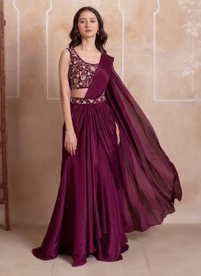 Purple georgette handwork five tier suit set with frill dupatta 5