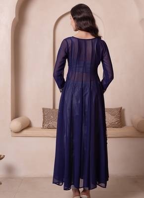 Navy blue mirror work kurta set with blouse & pant 4