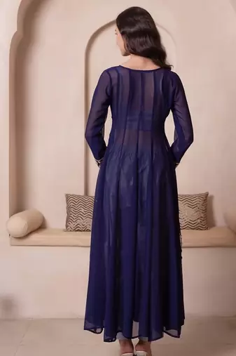 Navy blue mirror work kurta set with blouse & pant