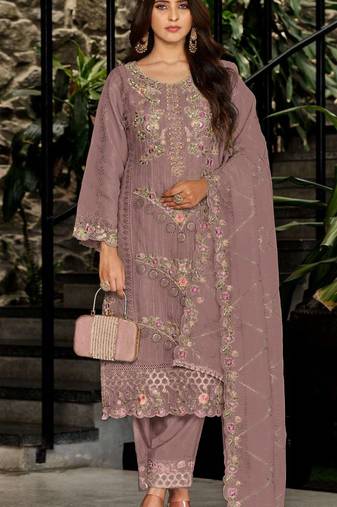Mauve embroidered georgette semi-stitched pakistani salwar suit