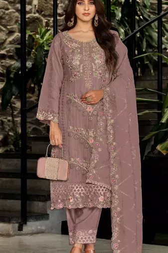 Mauve embroidered georgette semi-stitched pakistani salwar suit