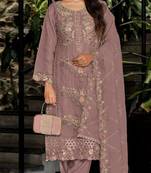 Mauve embroidered georgette pakistani salwar suit