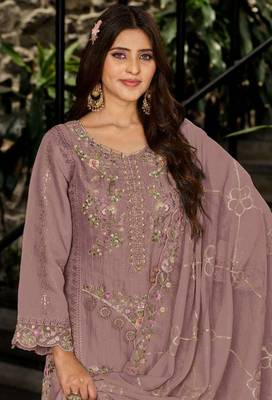 Mauve embroidered georgette salwar suit 2