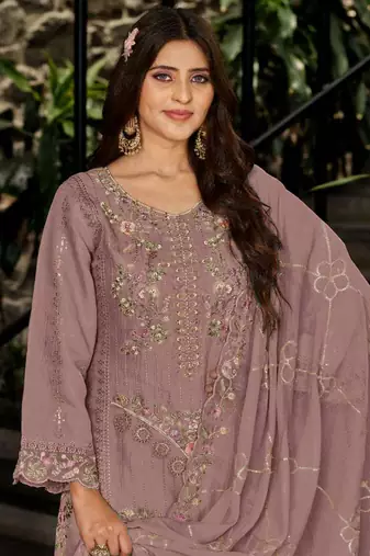 Mauve embroidered georgette salwar suit