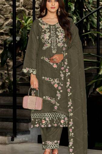 Green embroidered georgette semi-stitched pakistani salwar suit