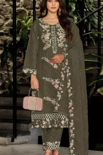 Green embroidered georgette semi-stitched pakistani salwar suit