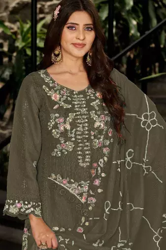Green embroidered georgette salwar suit