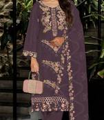 Wine embroidered georgette semi-stitched pakistani salwar suit