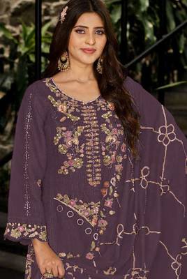Wine embroidered georgette salwar suit 2