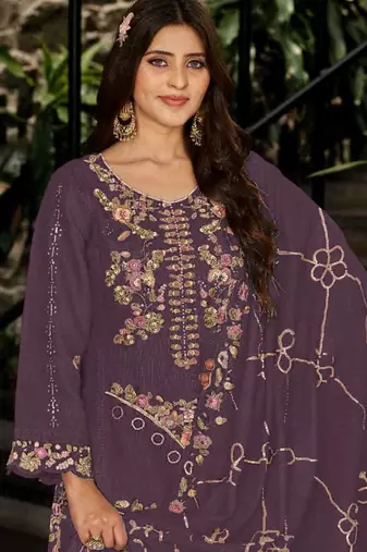 Wine embroidered georgette salwar suit