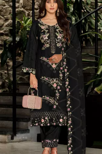 Black embroidered georgette semi-stitched pakistani salwar suit