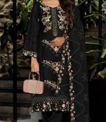 Black embroidered georgette semi-stitched pakistani salwar suit