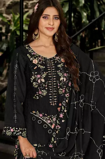 Black embroidered georgette salwar suit