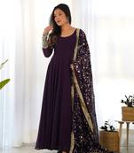 Purple festive wear designer heavy pure soft fox georgette embroidered sequins with  zari work  readymade suit