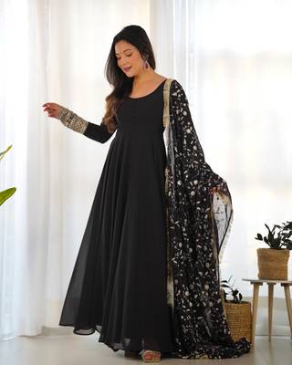Black festive wear designer heavy pure soft fox georgette embroidered sequins with  zari work  readymade suit 1