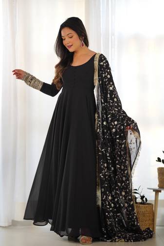 Black festive wear designer heavy pure soft fox georgette embroidered sequins with  zari work  readymade suit