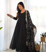 Black festive wear designer heavy pure soft fox georgette embroidered sequins with  zari work  readymade suit