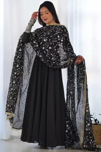 Black festive wear designer heavy pure soft fox georgette embroidered sequins with  zari work  readymade suit