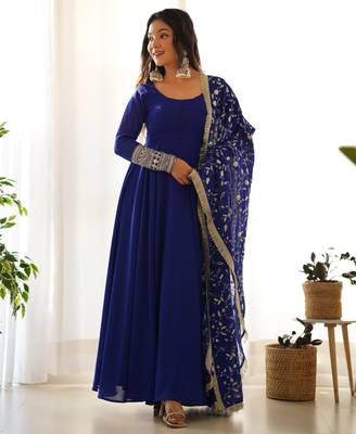 Navy blue festive wear designer heavy pure soft fox georgette embroidered sequins with  zari work  readymade suit 1